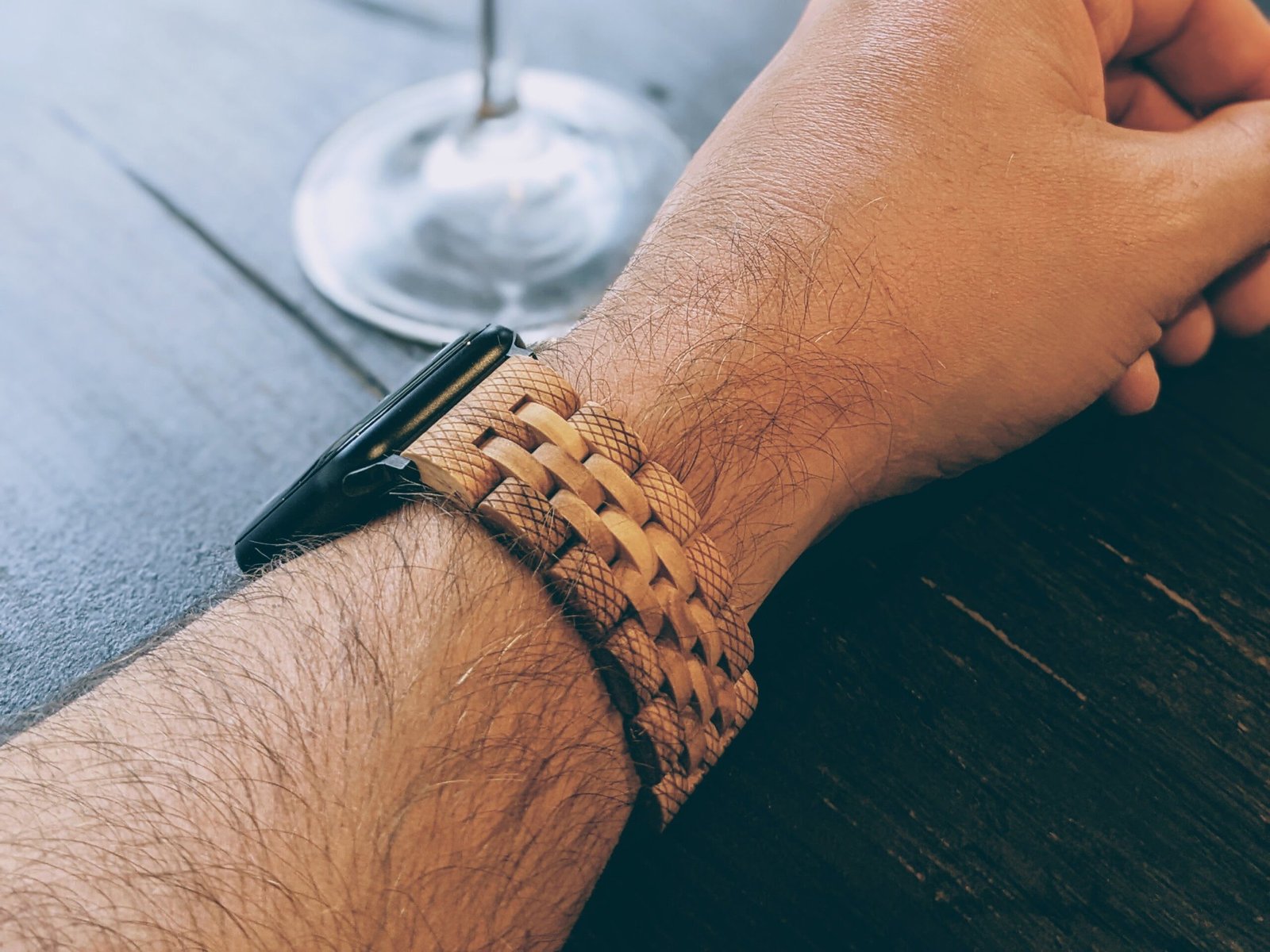 wooden apple watch bands with tribal engraved design